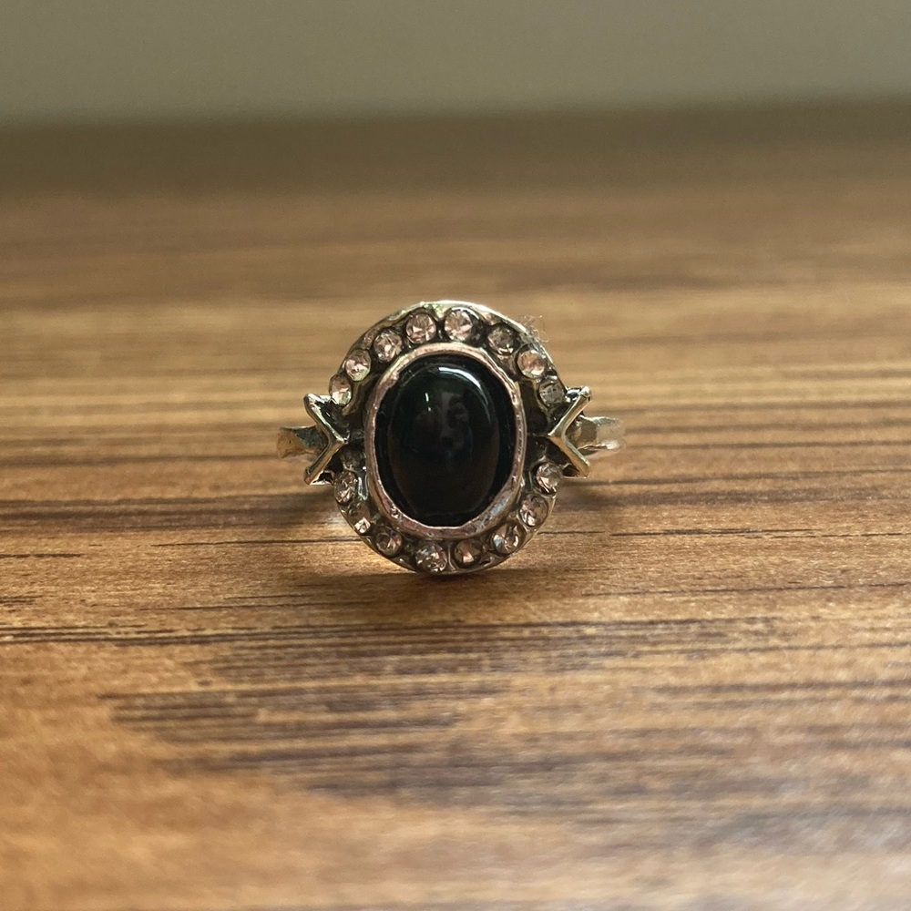 Bundle Only NIB CHARMING CHARLIE Black Oval Halo Ring with Crystal Accents